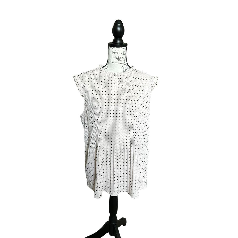 Adrianna Papell Pink Black Polka Dot Ruffle Sleeveless High Neck Pleat Blouse XL